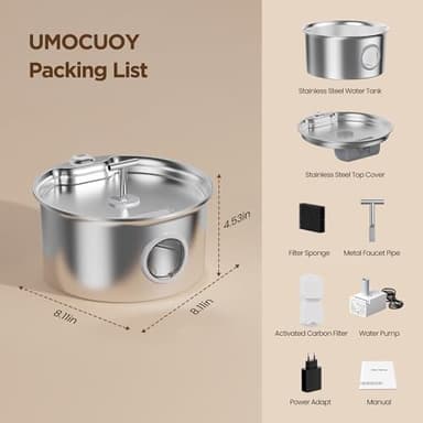 Cat Water Fountain Stainless Steel: 2.6L Cat Fountain for Drinking - Pet Water Fountain for Cats Indoor - Automatic Pet Water Dispenser Bowl - Best Auto Feeding Supplies Gift for Small Dog Large Kitty - Image 9