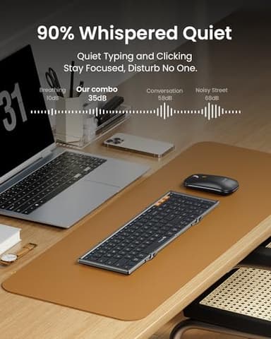 ProtoArc Foldable Keyboard and Mouse, XKM01 True Full-Size Folding Wireless Keyboard Mouse Combo for Business Travel, a Portable Office Suite On-the-Go, Compatible with Laptop iPad Tablet - Black Gray - Image 7
