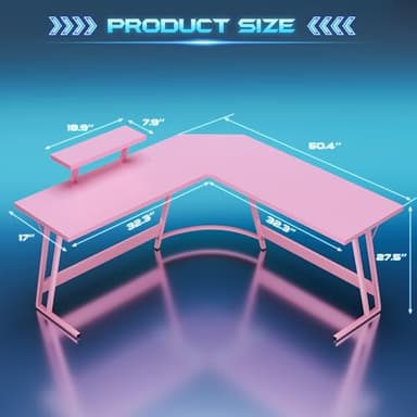 Homall Pink L Shaped Gaming Desk Computer Corner PC Desk Table with Large Monitor Stand for Home Office Studying Writing Workstation, Gift for Girls and Women (Pink, 51 Inch) - Image 3