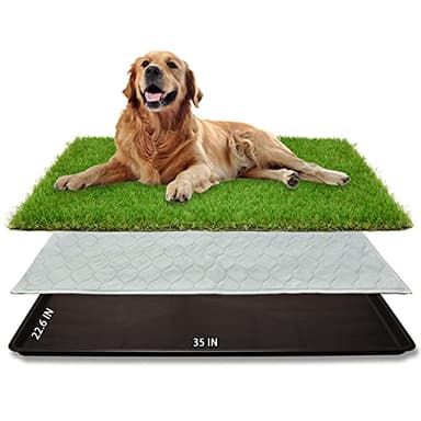 Dog Grass Large Potty Patch, Dog Litter Boxes Artificial Grass Bathroom Turf for Pet Training, Washable Puppy Pee Pad, Perfect Indoor/Outdoor Portable Potty Pet Loo (Tray system-35"X22.6") - Image 1