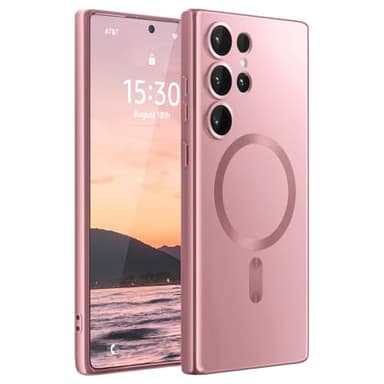 Amzfield Magnetic for Samsung Galaxy S24 Ultra Case for Women Men Girls [Compatible with MagSafe] [Camera Lens Protector] Matte Cute Slim Soft Silicone Bumper Shockproof Metallic Phone Case, Pink - Image 9