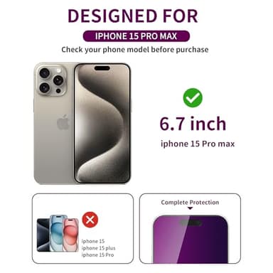 Ifaeveus 2 Pack Privacy Screen Protector for iPhone 15 Pro Max Tempered Glass for 15 ProMax 6.7inch Private Saver Anti-Spy Anti-Blue Light Eye Protection Anti-Scratch Full Coverage - Image 2