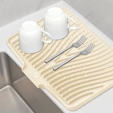 TIKNIK Silicone Dish Drying Mat for Kitchen Counter, Dish Drying Pad, Non-Slip Drain Pad with Built-in Drain, Heat Resistant Stone Drying Mat(Yellowish 15.8" x 13") - Image 1