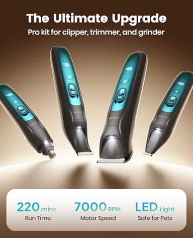 oneisall Quiet Dog Clippers for Grooming LED Light, Cordless Dog Grooming Kit 4 in 1, 2000mAh Pet Clippers Paw Trimmer Nail Grinder for Paw, Nail, Face, Ears, Legs, Body - Image 3