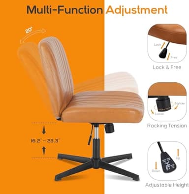 DUMOS Criss Cross Chair Legged Office Wide Comfy Desk Seat, No Wheels Armless Computer Task Seating, Swivel Vanity Home Height Adjustable - Image 4