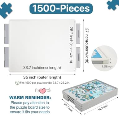 Playboda 1500 Pieces Rotating Plastic Puzzle Board with Drawers and Cover, 35"x27" Portable Spinning Jigsaw Puzzle Table for Adults, Upgraded Lazy Susan, Ideal Gift for Mum - Image 2