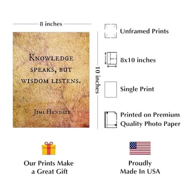 Jimi Hendrix “Knowledge Speaks” - Inspirational Wall Art, Encouraging Typographic Print, Vintage Motivational Print Is Ideal for Living Room Decor, Desk Décor, Kids Room Décor, Unframed 8x10 - Image 2