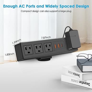 CCCEI Desk Clamp Power Strip with 45W USB-C Ports, Desktop Mount Surge Protector 1200J, Widely Spaced Desk Outlet Station, Fast Charging, 10 FT Flat Plug, Fit 1.9 inch Tabletop Edge. - Image 7