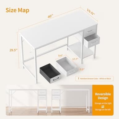 CubiCubi Computer Desk with 2 Drawers, 40 Inch Small Home Office Desk Study Writing Table, Pure White - Image 5