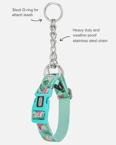 YUDOTE Martingale Dog Collar with Steel Chain and Quick Release Buckle Adjustable Floral No Pull Safe Training Collars,Flamingo,Medium - Image 4