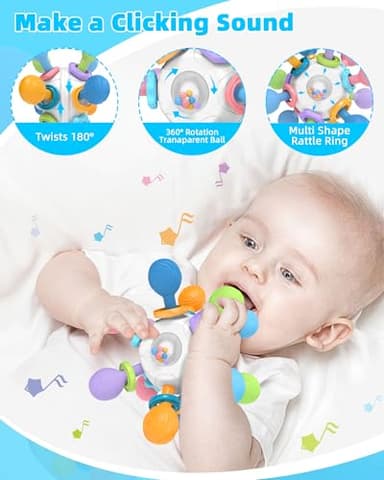 Baby Montessori Teething Toys 0-6 6-12 Month, Food Grade Baby Rattle Chew Sensory Teething Toys, Newborn Infant Learning Developmental Birthday Gifts for Boys Girls - White - Image 3