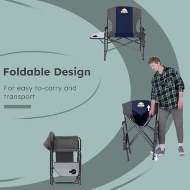 Colegence Oversized Directors Camping Chair Support 600 LBS, Heavy Duty Folding Outdoor Chairs with Detachable Side Pocket and Adjustable Side Table for Outside Beach,Lawn,Fishing (Blue) - Image 7