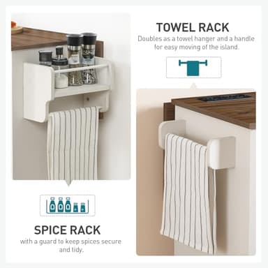 RALGEND Kitchen Island with Storage, 55" Kitchen Cart with Charging Station, Rolling Kitchen Island Table with Drop-Leaf, 3 Drawers, Barn Doors, Towel Rack and Spice Rack, White and Walnut - Image 8