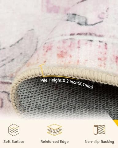 RELEANY Area Rugs 5'x7' Washable Non-Slip, Floral Vintage Distress Print Pattern Medallion Carpet for Living Room Bedroom Dining Room, Pink Greypink Cute - Image 5