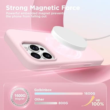 GolbinBox Magnetic for iPhone 16 Pro Max Case, Compatible with MagSafe, Screen Protector + Camera Lens Protector, Liquid Silicone Shockproof Protective Phone Case for iPhone 16 Pro Max, Chalk Pink - Image 3