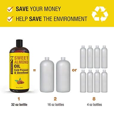 Seven Minerals, Pure Cold Pressed Sweet Almond Oil - Big 32 fl oz Bottle - Unrefined &100% Natural - For Skin & Hair, with No Added Ingredients - Perfect Carrier Oil for Essential Oils - Image 5