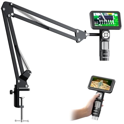 JL115A LCD Digital Microscope with 5" Screen, Soldering Microscope Camera with Flex Arm Stand, Handheld Coin Magnifier for Adults Full View Coins, 1080P, 8 LED Lights, PC View - Image 1