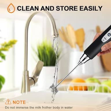 YUSWKO Black Handheld Milk Frother Wand for Coffee, Rechargeable Electric Whisk with 3 Heads 3 Speeds Drink Mixer Coffee Frother For Latte, Cappuccino, Hot Chocolate, Egg - Image 7