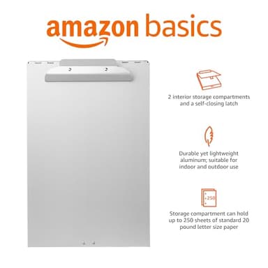 Amazon Basics Metal Clipboard with 2 Compartments and Interior 250 Sheet Paper Storage, 14.09 x 9.21 x 2.6 inches, letter size, Silver - Image 2
