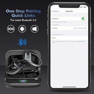 sajawass Wireless Bluetooth Earbuds, 75Hrs Playback, LED Display Charging Case, Ear Hooks, IPX7 Waterproof, Over-Ear Design - Image 4