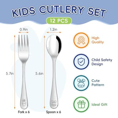 ITITT 12 Pieces Stainless Steel Toddler Utensils Set - Food Grade Kids Silverware Set Children Safe Small Forks and Spoons Mirror Polished Sturdy and Durable Dishwasher Safe - Image 2