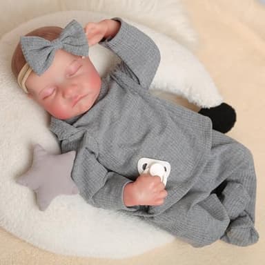 FOCKOF Realistic Reborn Baby Dolls-18 Inch Real Life Baby Dolls Girl Lifelike Baby Doll with Accessories for 3+ Years Old (Gray) - Image 3