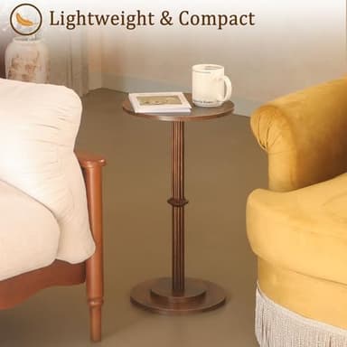 MaxSmeo Drink Table, Small Side Table for Small Spaces, Modern Round End Table with Fluted Wood Leg, Rustic Brown - Image 7