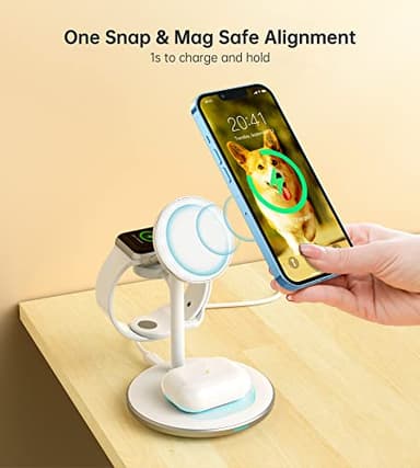 XooFly 3 in 1 Wireless Charging Station for Apple Devices, 15W Fast Wireless Mag-Safe Charger Stand with 20W Adapter for iPhone 17 16 15 14 13 12 Pro Max/Air/Plus/Pro/Mini,iWatch,AirPods (White) - Image 2