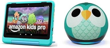 Amazon Kids Entertainment Device Bundle Including Fire HD 8 Kids Pro Tablet (32GB, Hello Teal) + Echo Dot Kids (Owl - Image 1
