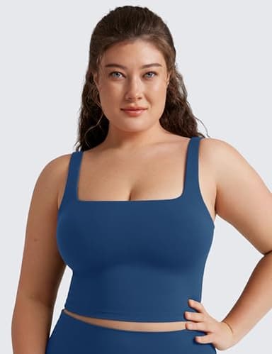 CRZ YOGA Butterluxe Womens Square Neck Longline Sports Bra - Workout Crop Tank Tops Padded Yoga Camisole with Built in Pads French Navy Small - Image 5