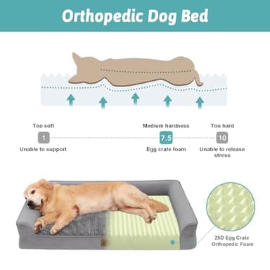 COZY KISS Orthopedic Dog Bed for Large Dog, XL Pet Couch for Extra Large Dog, Big Supportive Foam Bolster Sofa with Waterproof Lining Cover, Anti-Slip, Comfort, Washable, 42x30x7.5 in, U-Shaped, Grey - Image 2