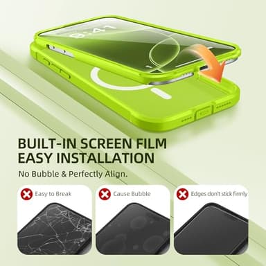BERFY for iPhone 16 Pro Max Case, Compatible with MagSafe, Built-in 9H Tempered Glass Screen Protector and Camera Protection, Full Body Shockproof Matte Phone case for 16 Pro Max 6.9", Bright Green - Image 5