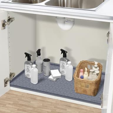 CANIVI Under Sink Mat, 34" x 22" Waterproof Silicone Under Sink Tray for Kitchen & Laundry Cabinets, Kitchen Cabinet Shelf Protector, Up to 3.3 Gallons Liquid, Fits 36 inch Standard Cabinet(Grey) - Image 7