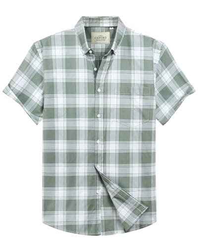 Alimens & Gentle Mens Short Sleeve Oxford Shirt Regular Fit Button Down Collar Shirts with Pocket - Image 1