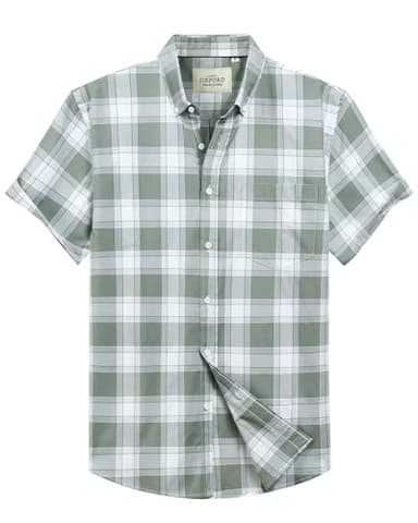 Alimens & Gentle Mens Short Sleeve Oxford Shirt Regular Fit Button Down Collar Shirts with Pocket - Image 1