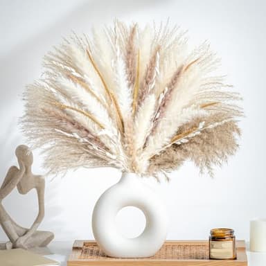 70PCS Natural Dried Pampas Grass Boho Home Decor Bouquet Phragmites Dried Flowers Bouquet for Wedding Floral Arrangements Home Decorations (70PCS) - Image 1