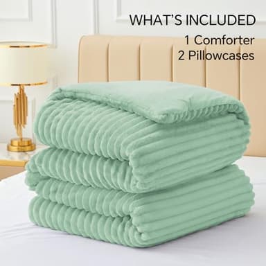 BEDELITE Fleece Queen Comforter Set -Super Soft & Warm Fluffy Light Green Bedding, Luxury Fuzzy Heavy Bed Set for Winter with 2 Pillow Cases - Image 6