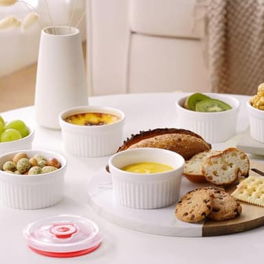 Dafuceramic Ramekins with Lids 8 oz White Creme Brulee Ramekins Ceramic Oven Safe Pudding Cups, Set of 6 Porcelain Custard for Baking Dishwasher and Microwave safe - Image 9