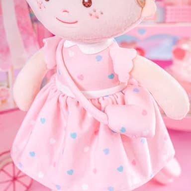 Onetoo First Baby Dolls Plush Rag Doll Soft Baby Toy Girls Sleeping Cuddle Buddy Doll Wear Pink Dress 14" - Image 5