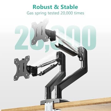 WALI Dual Monitor Stand for 17-32 inch Computer Screens, Dual Monitor Arms for 2 Monitors Holds up to 22 lbs, Height Adjustable Gas Spring Dual Monitors Mount, VESA 75x75/100x100mm (GSMP002N), Black - Image 5
