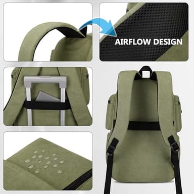 Canvas Backpack for Men Women Laptop Bag 15.6 inch Vintage Rucksack Casual Travel Daypack Large Durable Knapsack College Tote Satchel Anti Theft Bookbag for Teens Girls Boys Hiking Sports Green - Image 6