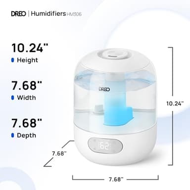 Dreo Humidifiers for Bedroom, 3L Top Fill 30H & 26dB Quiet Runtime for Large Room, Cool Mist Ultrasonic Humidifier with Humidity Sensor, Night Light for Home, Baby, Nursery, Plants, 360° Nozzle, White - Image 8