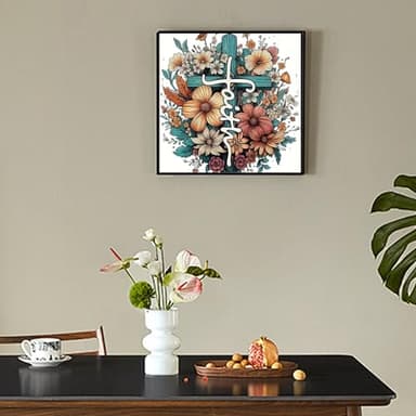 Ohhvvow Cross Flowers Diamond Art Painting Kits for Adults, 14x14 Inch Full Drill DIY 5D Diamond Painting Kits with Tools, Home Decor Craft for Relaxation & Stress Relief - Image 4