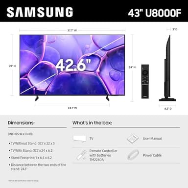 Samsung 43-Inch Class Crystal UHD U8000F 4K Smart TV (2025 Model) Endless Free Content, Crystal Processor 4K, MetalStream Design, Knox Security, Alexa Built-in - Image 2