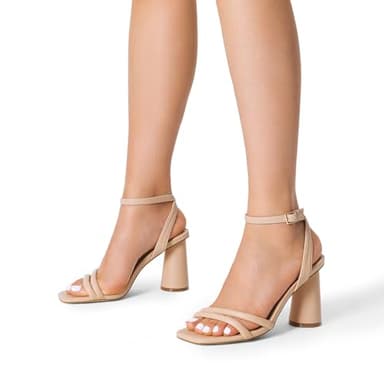 DREAM PAIRS Women's Strappy Round Heels Open Square Toe Ankle Strap Party Sandals Dress Shoes,Size 9.5,Nude-Pu,SDHS2465W - Image 7