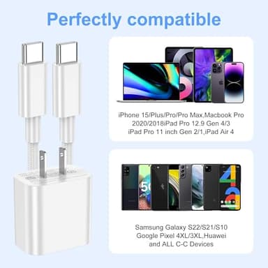 uoyssimi iPhone 16 15 Charger Fast Charging 3 Pack 20W USB C Charger with 6ft Braided Type C Cable for iPhone 16/16 Pro/16Pro Max/15, iPad Pro, MacBook Air - Image 4