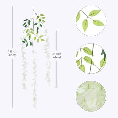 12 Pack Wisteria Hanging Flowers, 45 in /3.7ft Artificial Vine Hanging Flowers for Decoration, Fake Long Rattan Hanging Garland Silk Flowers String for Wedding, Garden, Bedroom, Home Decor - White - Image 2