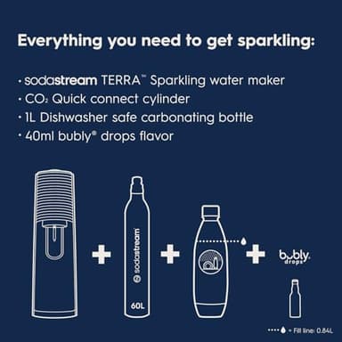 SodaStream Terra Sparkling Water Maker (Misty Blue) with CO2, DWS Bottle and Bubly Drop - Image 3