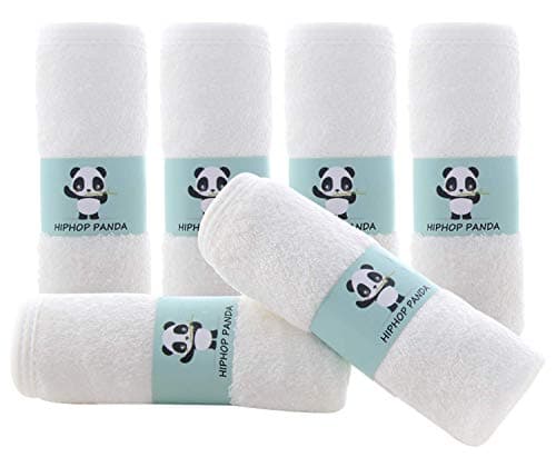 HIPHOP PANDA Baby Washcloths, Rayon Made from Bamboo - 2 Layer Ultra Soft Absorbent Newborn Bath Face Towel - Reusable Baby Wipes for Delicate Skin - White, 6 Pack - Image 1