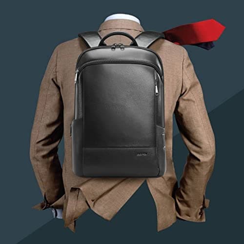 BOPai Unisex Slim Genuine Leather Laptop Backpack Men for 15-15.6 inch Business Smart Professional Lightweight Backpack with USB Charging Office Commuter Computer Rucksack Executive Anti Theft Black - Image 1